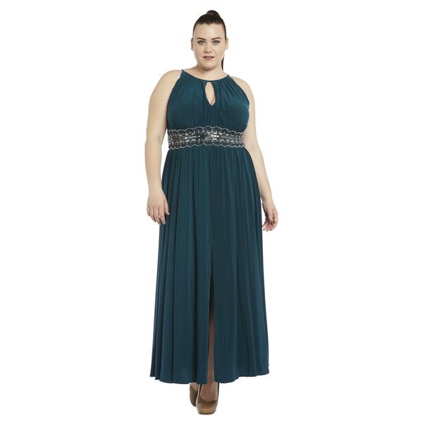 r&m richards plus size sleeveless beaded gown