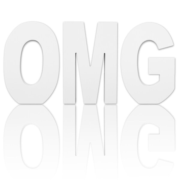 8.75-inch Free Standing White Finish Wooden Decorative Letters 'OMG