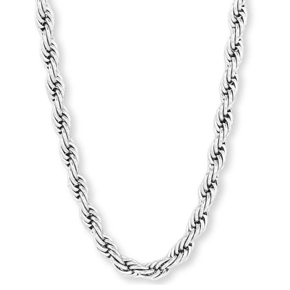 Men's Polished Stainless Steel 30-inch Rope Chain Necklace
