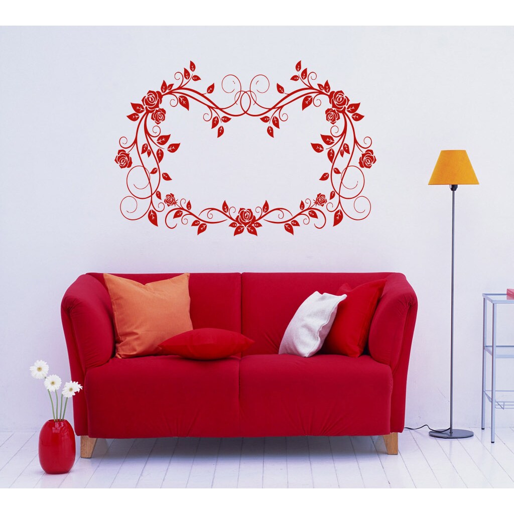 Red Flower Floral Leaf Colourful Decorative Decal Wall Stickers For