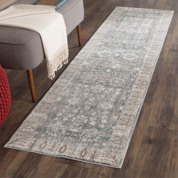 Safavieh Valencia Dark Grey/ Light Grey Distressed Silky Polyester Runner - 2'3" x 10' Runner