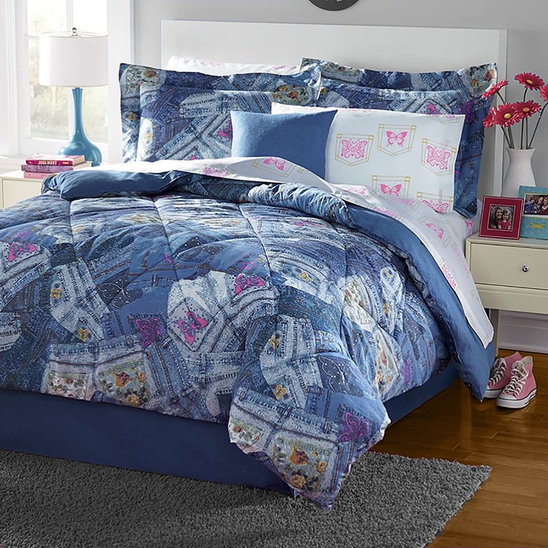 Shop Pocket Full of Butterflies Blue Jean Print Comforter Set Free