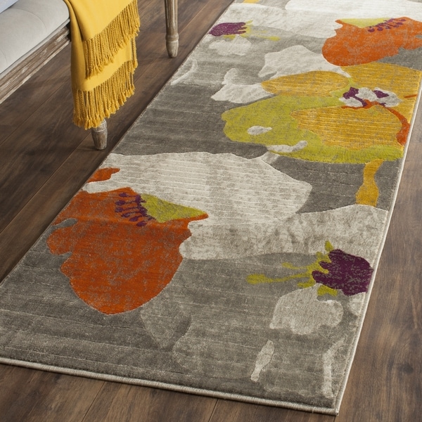 Safavieh Porcello Contemporary Floral Dark Grey/ Ivory Rug - 2'4 x 11'
