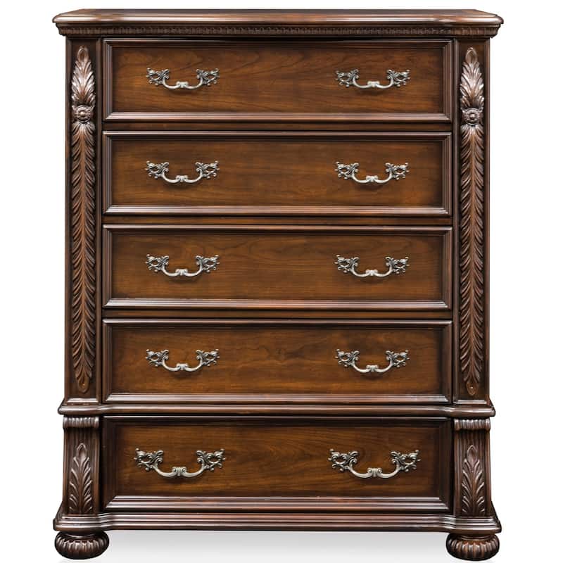Ulis Traditional Brown Solid Wood 5-Drawer Chest by Furniture of America - Brown Cherry