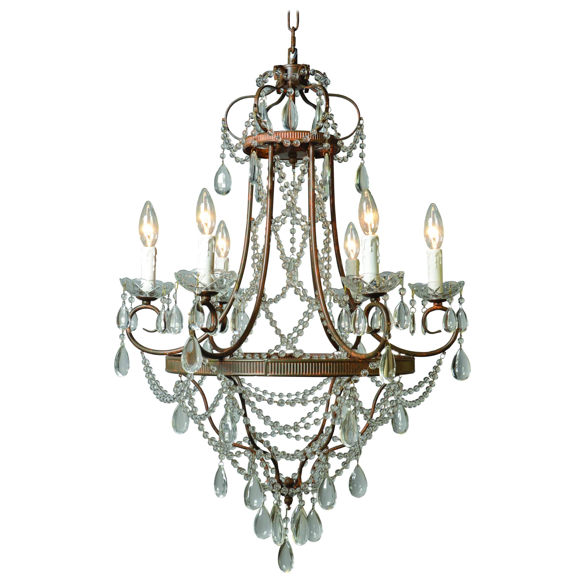 Y-Decor Palais 6 Light Chandelier in Rustic Finish (23.75W X 37.75H, Rustic, Crystals) - Chandeliers For Bedrooms by Overstock.com