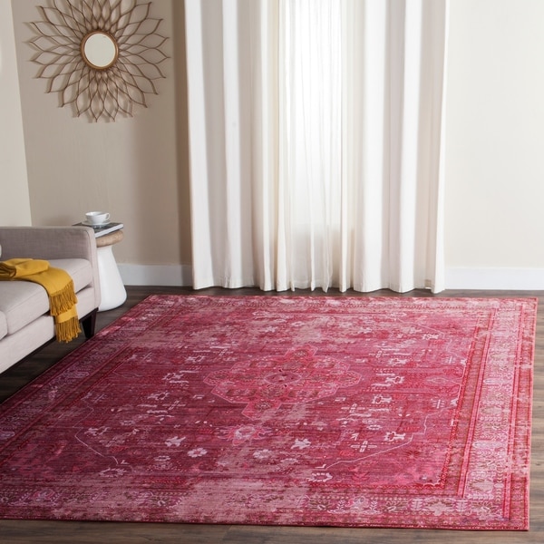 Safavieh Valencia Red/ Multi Overdyed Distressed Silky Polyester Rug - 8' x 10'
