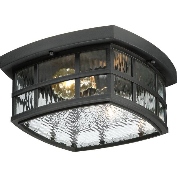 Quoizel Stonington 12-in W Mystic Black Outdoor Flush Mount Light Quoizel Stonington 12-in W Mystic Black Outdoor Flush Mount Light