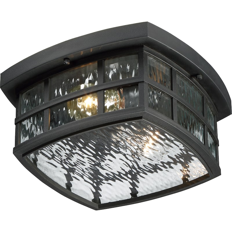 Stonington 2-Light Mystic Black Outdoor Flush Mount with Water Glass