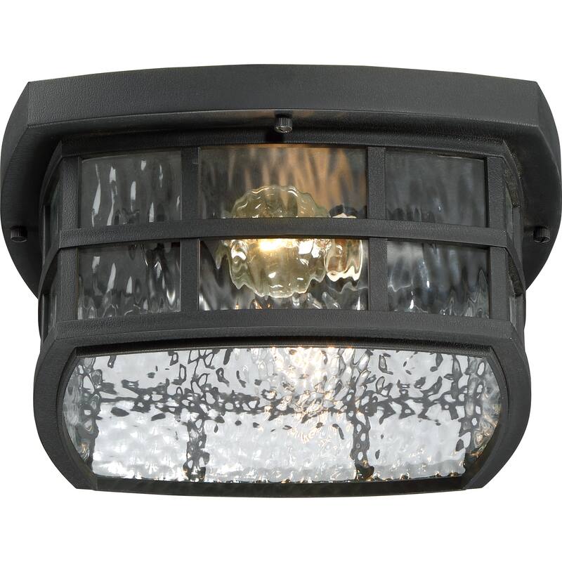 Stonington 2-Light Mystic Black Outdoor Flush Mount with Water Glass