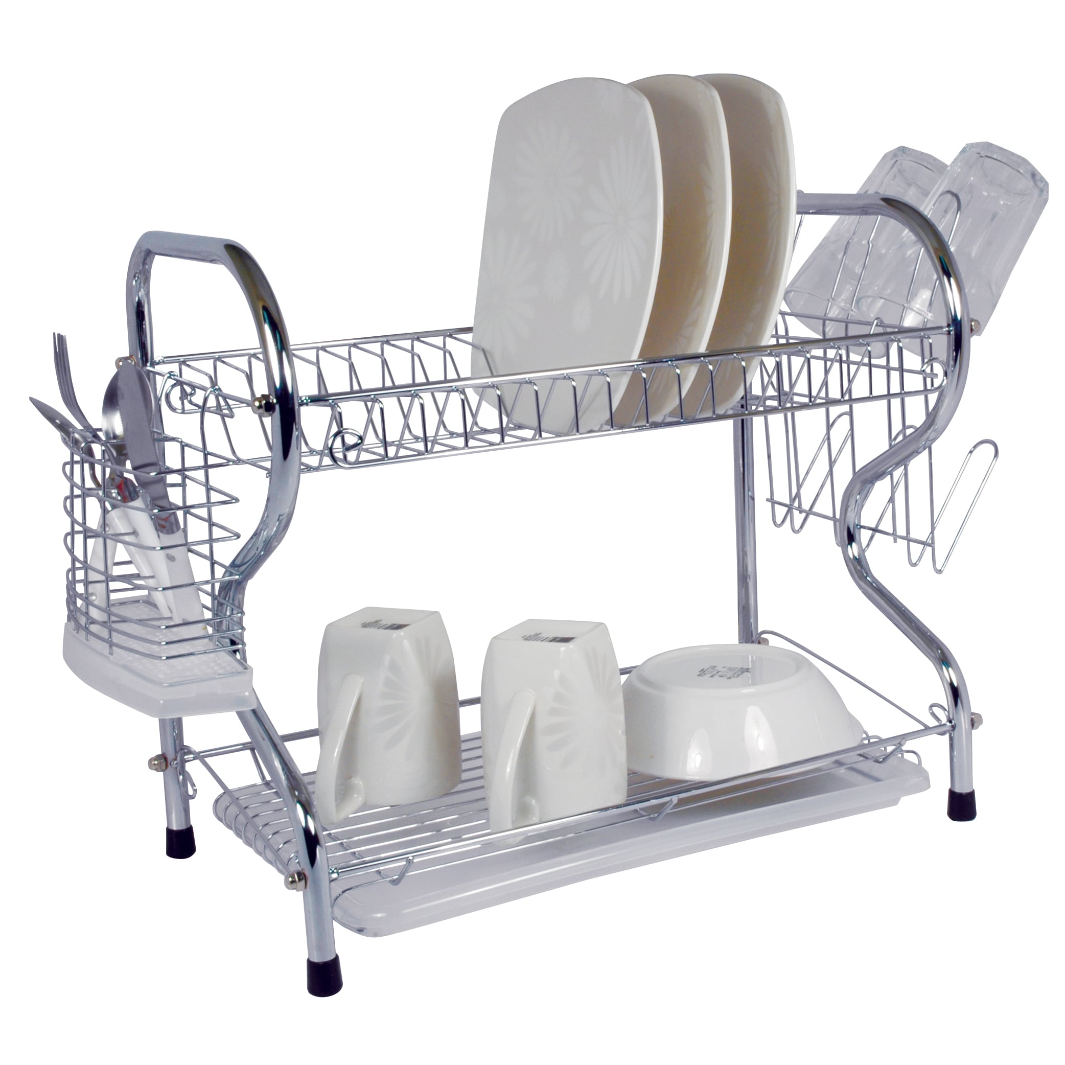 2-Tier Chrome Dish Drying Rack And DrainBoard, Kitchen Dish Cup