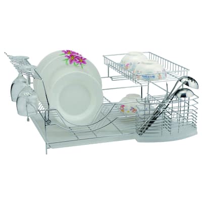Chrome 18.5 inch Dish Rack with Utensil Holder, Cup Rack and Tray