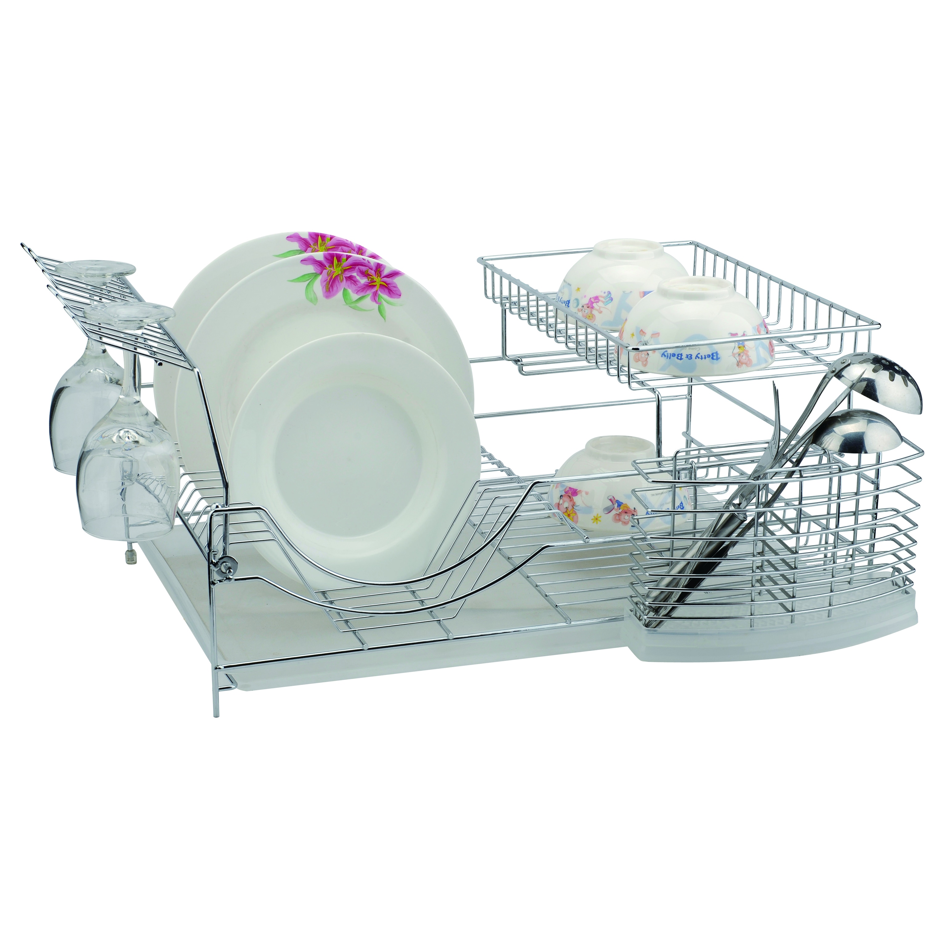 Better Chef 16 Inch Chrome Dish Rack with Black Draining Tray