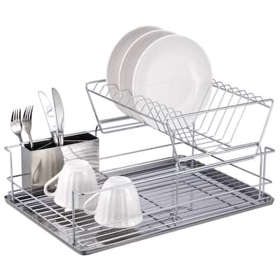 22 Inch Chrome Dish Rack with Utensil Holder, Cup Rack and Tray