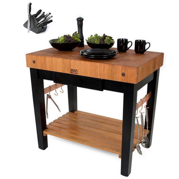 Shop John Boos RN-PPB3030-D Block End Grain Cherry Top Table and Drawer 30x30 and Henckels 13 ...
