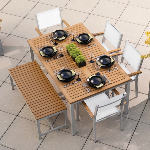 slide 1 of 10, Oxford Garden Travira 6 Piece Natural Tekwood Dining Set