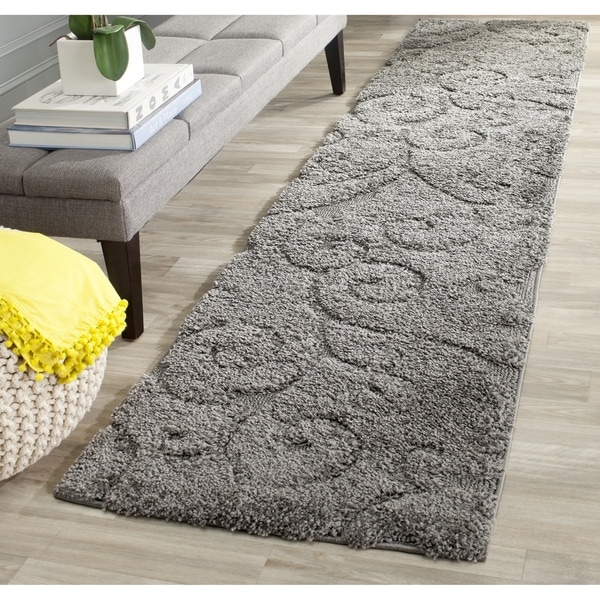 Safavieh Florida Shag Scrollwork Elegance Dark Grey Runner (2' 3 x 13')