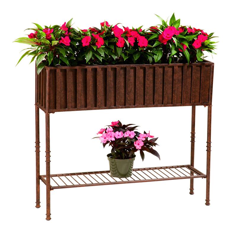 Solera Floor Planter with Tin Liner and Shelf