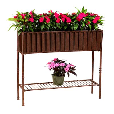 Solera Floor Planter with Tin Liner and Shelf