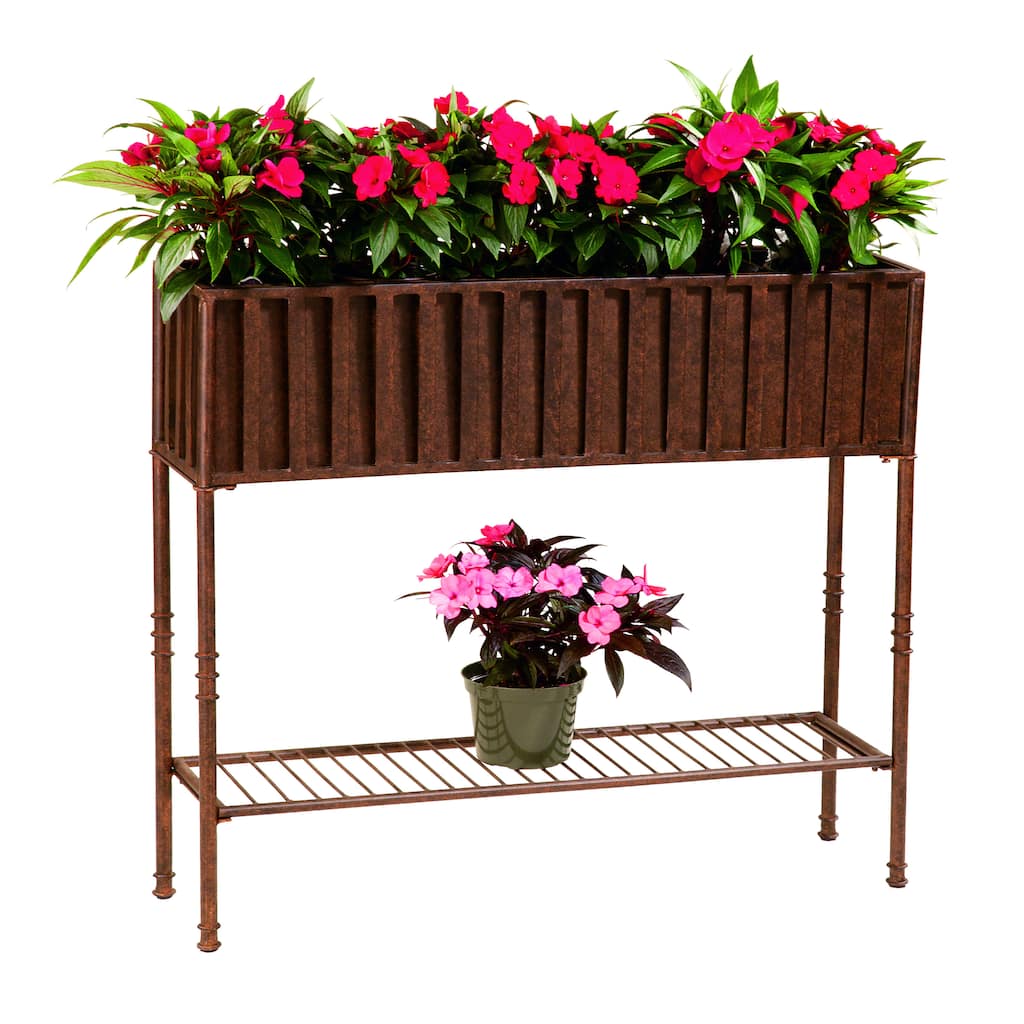Solera Floor Planter with Tin Liner and Shelf