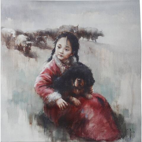 A&B Home Wall Art with Young Girl and Dog Cuddling - Multi