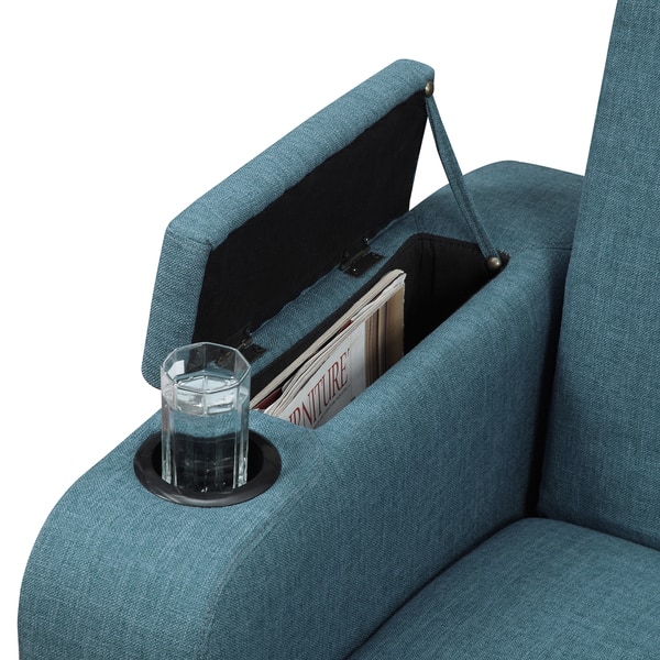 Handy Living Storage Arm ConvertaCouch Blue Linen Futon Sleeper Sofa