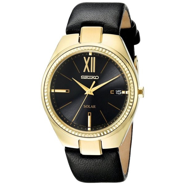 seiko men's solar recraft stainless steel leather strap watch