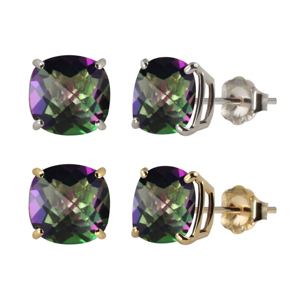 10k White Or Yellow Gold 6mm Checkerboard Cushion Mystic Topaz 10k White Or Yellow Gold 6mm Checkerboard Cushion Mystic Topaz Stud Earrings