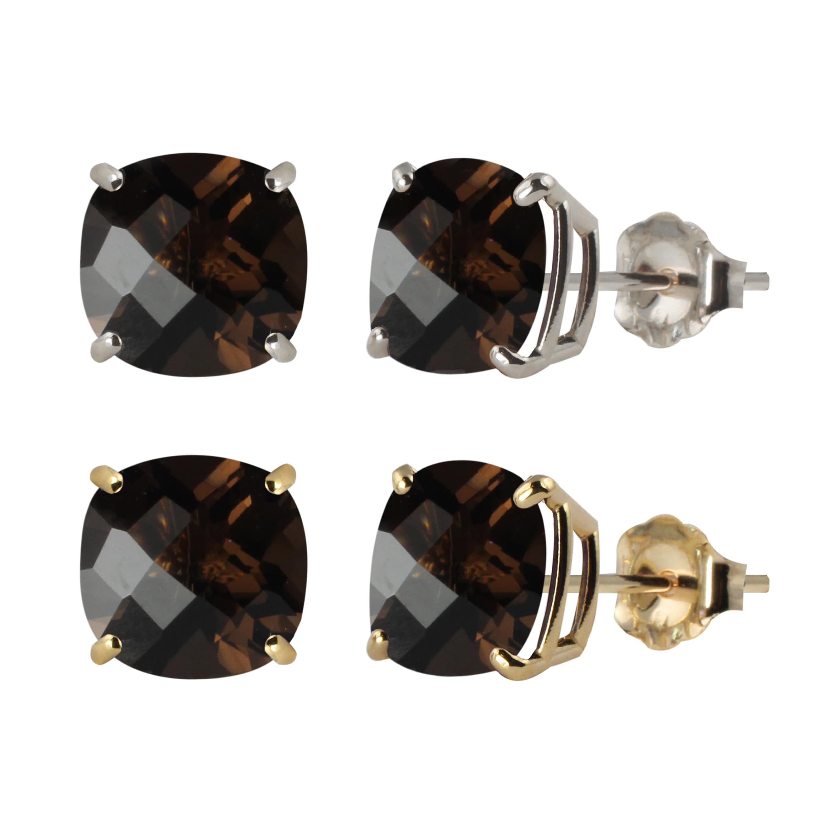 10k White Or Yellow Gold 6mm Checkerboard Cushion Smoky Quartz Stud Earrings Brown 10k White Or Yellow Gold 6mm Checkerboard Cushion Smoky Quartz Stud Earrings Brown