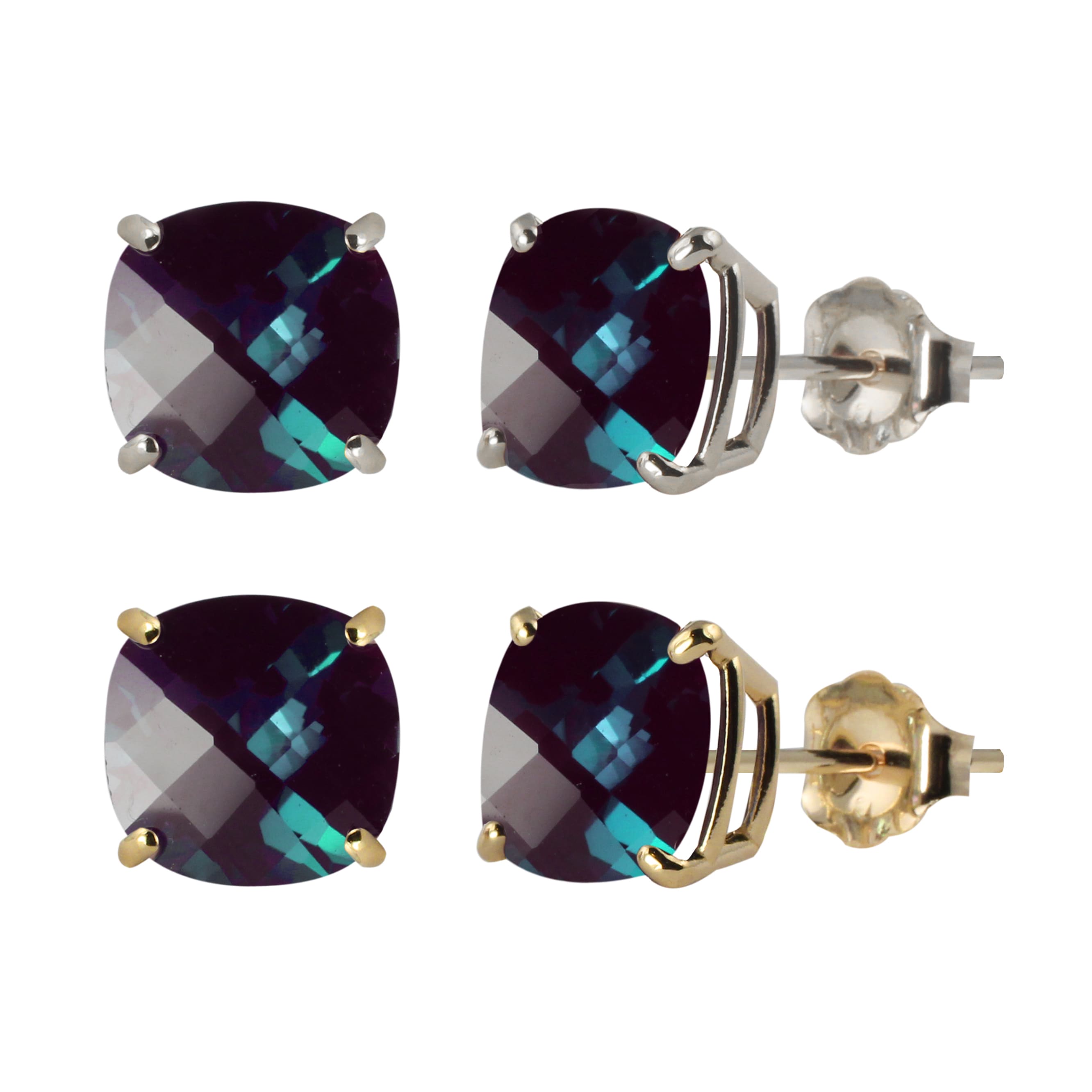 10k White Or Yellow Gold 8mm Checkerboard Cushion Lab Created Alexandrite Stud Earrings 10k White Or Yellow Gold 8mm Checkerboard Cushion Lab Created Alexandrite Stud Earrings