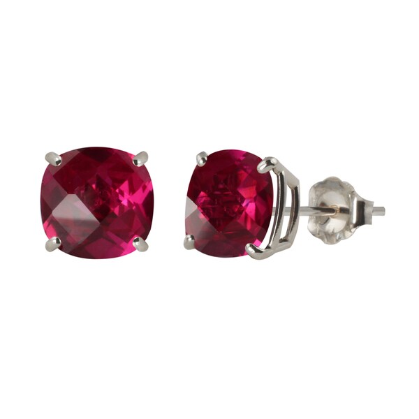 Sterling Silver 8mm Checkerboard Cushion Lab Created Ruby Stud Sterling Silver 8mm Checkerboard Cushion Lab Created Ruby Stud Earrings