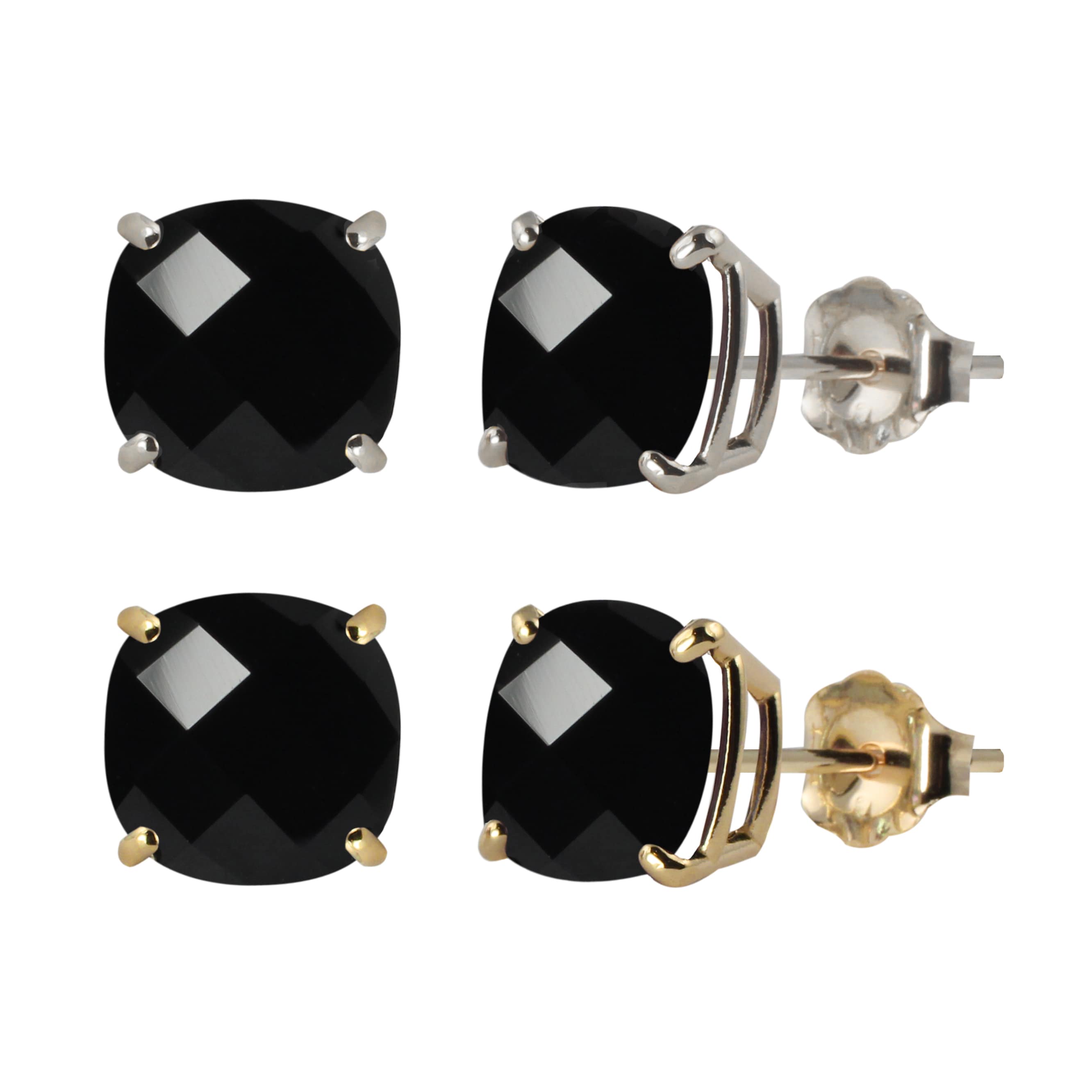 10k White Or Yellow Gold 8mm Checkerboard Cushion Black Onyx Stud Earrings 10k White Or Yellow Gold 8mm Checkerboard Cushion Black Onyx Stud Earrings