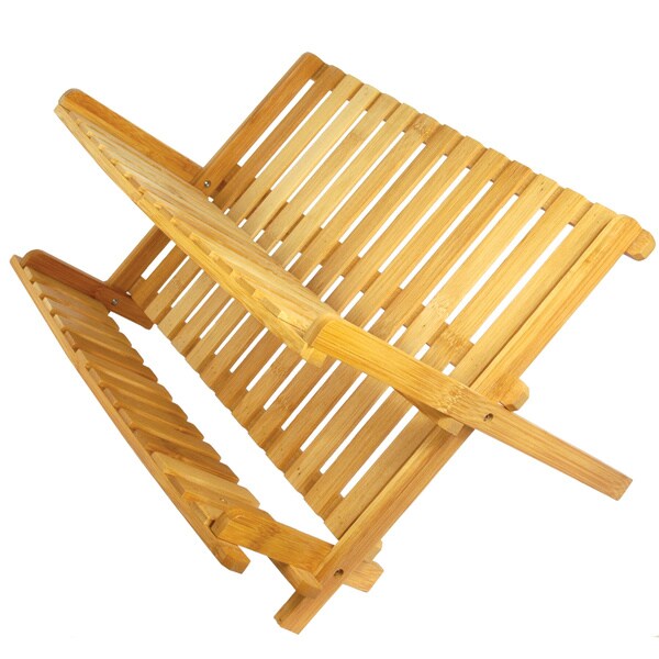 19 Inch All Natural Eco Friendly Bamboo Dish Rack and Utensils Basket
