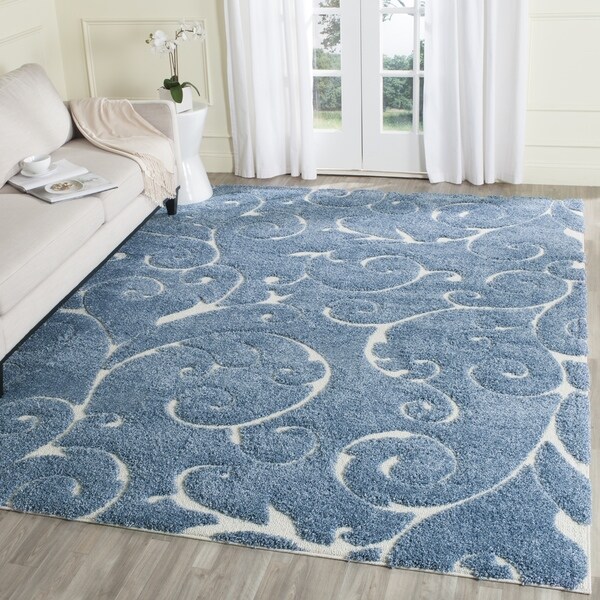 Safavieh Florida Shag Scrollwork Elegance Light Blue/ Cream Area Rug - 8' x 10'