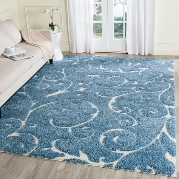 Safavieh Florida Shag Scrollwork Elegance Light Blue/ Cream Area Rug - 8' x 10'