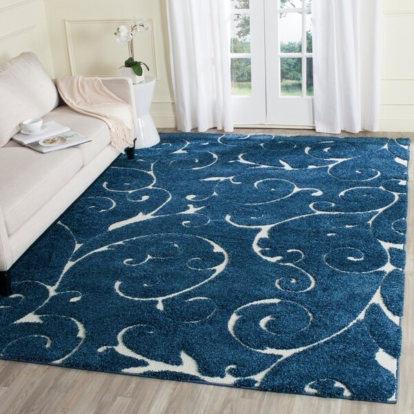 Safavieh Florida Shag Scrollwork Elegance Dark Blue/ Cream Area Rug - 8'6 x 12'