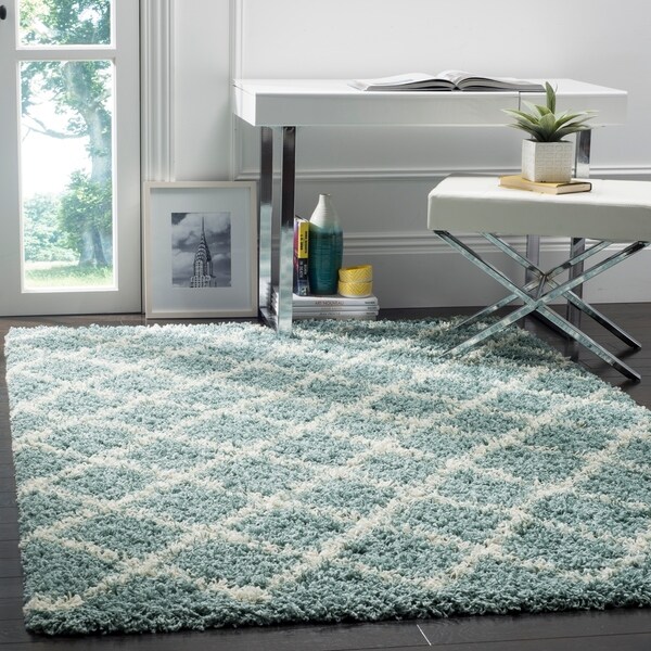 Safavieh Dallas Shag Light Blue/ Ivory Trellis Large Area Rug - 10' x 14'