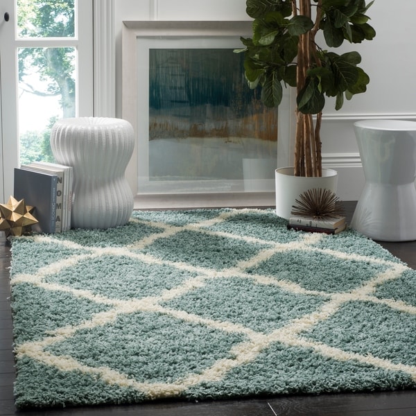 Safavieh Dallas Shag Light Blue/ Ivory Trellis Large Area Rug - 10' x 14'