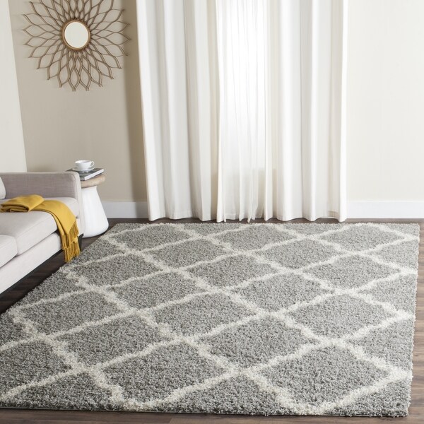 Safavieh Dallas Shag Grey/ Ivory Trellis Large Area Rug - 10' x 14'