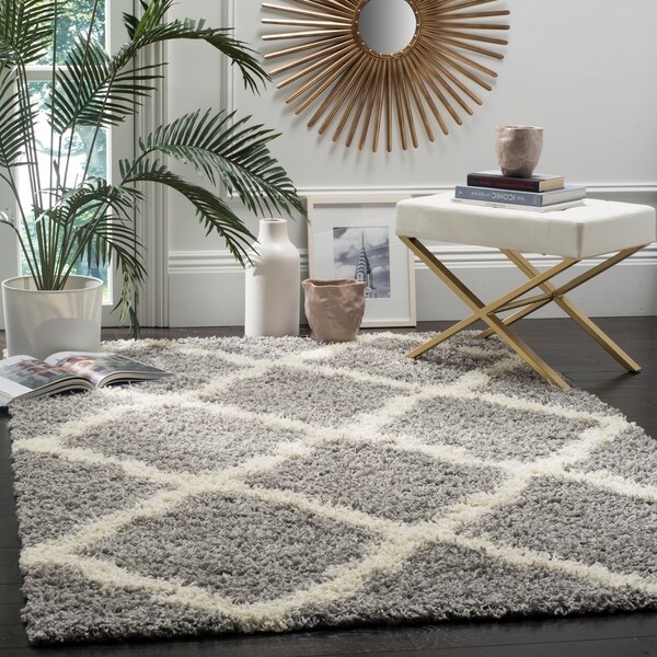 Safavieh Dallas Shag Grey/ Ivory Trellis Large Area Rug - 10' x 14'