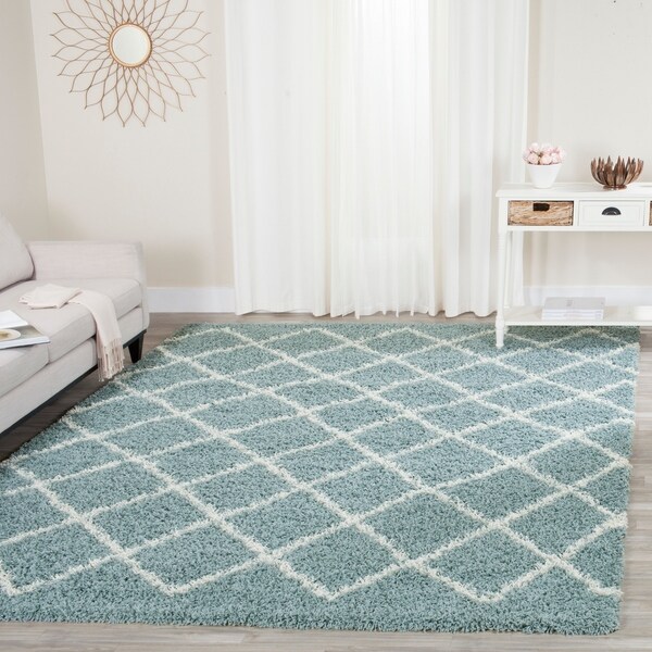 Safavieh Dallas Shag Light Blue/ Ivory Trellis Rug - 8' x 10'