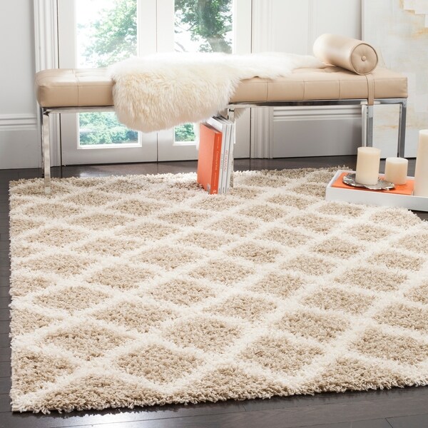 Safavieh Dallas Shag Beige/ Ivory Trellis Large Area Rug - 10' x 14'