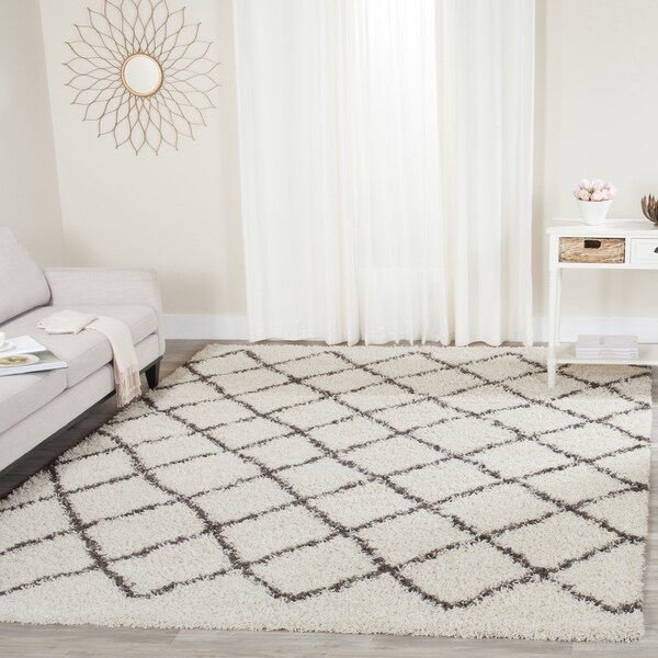Safavieh Dallas Shag Ivory/ Dark Green Trellis Large Area Rug - 10' x 14'
