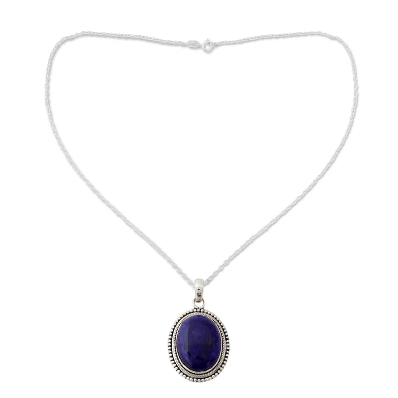 NOVICA Handmade Sterling Silver True Clarity Lapis Lazuli Necklace (India) - 7'6" x 9'6" - 7'6" x 9'6" - 18 Inch - Blue - White
