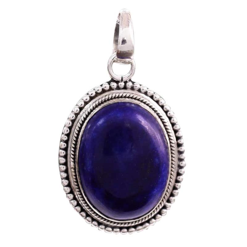 NOVICA Handmade Sterling Silver True Clarity Lapis Lazuli Necklace (India) - 7'6" x 9'6"