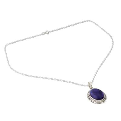 NOVICA Handmade Sterling Silver True Clarity Lapis Lazuli Necklace (India) - 7'6" x 9'6"