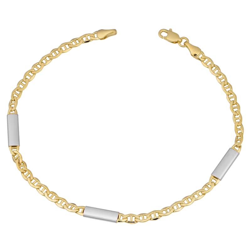 Fremada 10k Two-tone Gold Mariner Link with Bar Station Bracelet (8 inches)