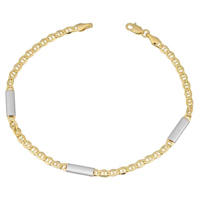 Fremada 10k Two-tone Gold Mariner Link with Bar Station Bracelet (8 inches)