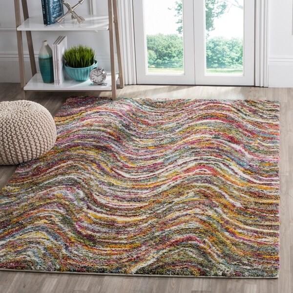 Safavieh Fiesta Shag Multicolored Waves Rug - 9' x 12'