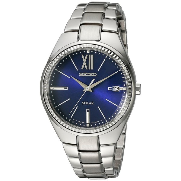 Seiko Ladies SNE876 Stainless Steel Recraft Solar Silver Tone Blue Dial ...