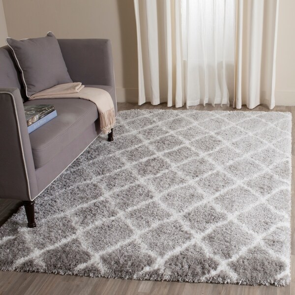 Safavieh Indie Shag Trellis Grey/ Ivory Polyester Rug - 9' x 12'